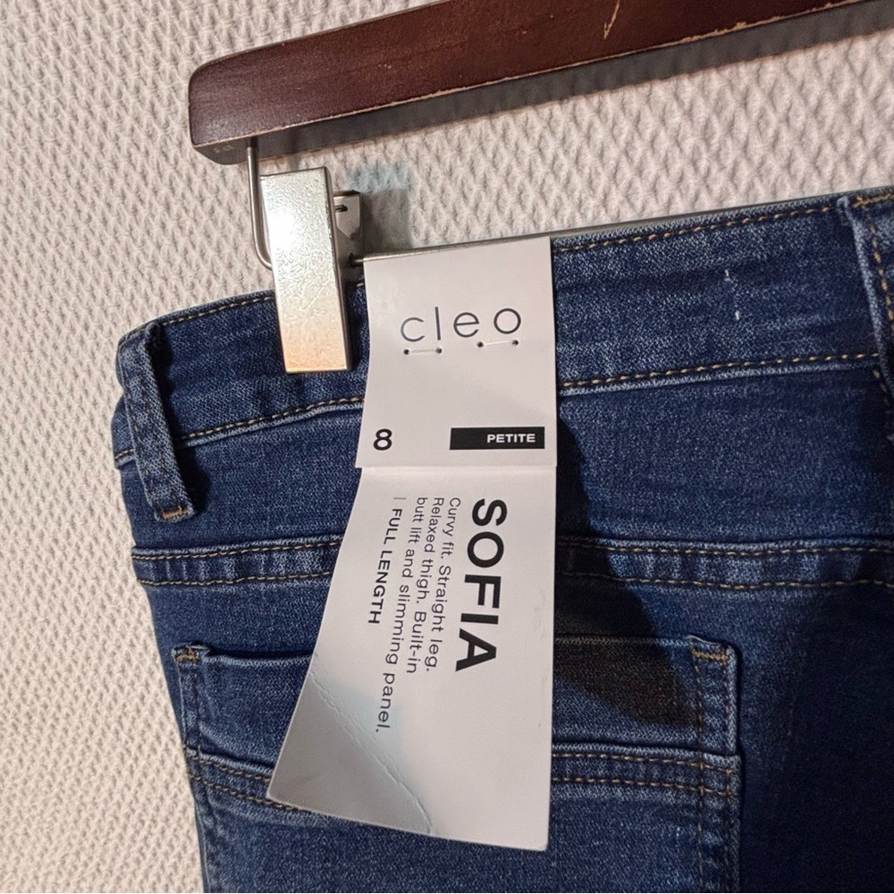CLEO Sz 8P Sofia Straight Leg Mid Dark Wash Embroidered Blue Jeans NEW WITH TAGS - Picture 13 of 13